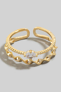 Gold Dipped Oval Cz Stud Layered Twisted Open Band Ring