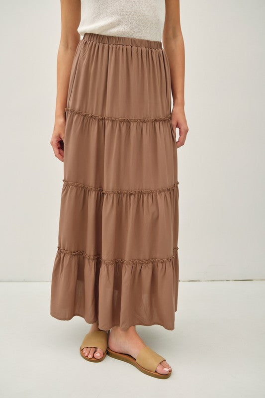 TIERED MAXI SKIRT BROWN