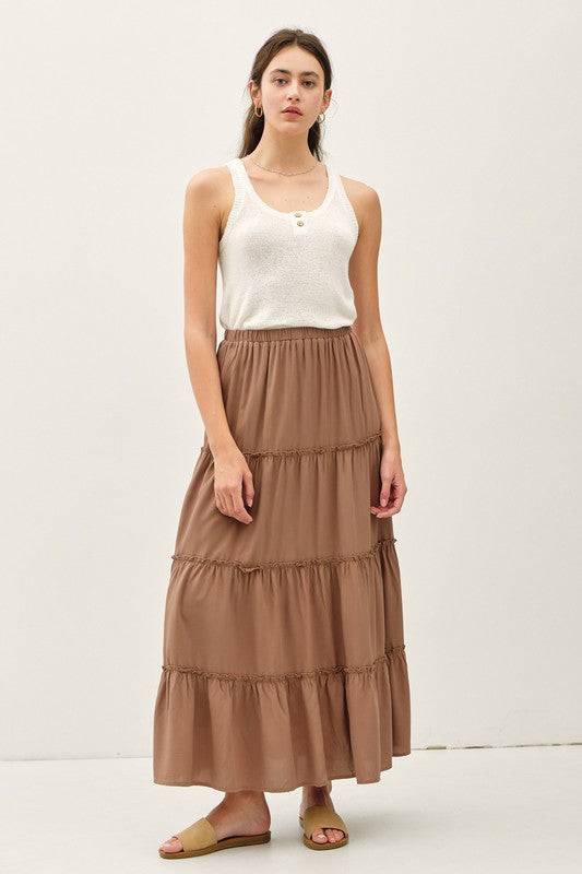 TIERED MAXI SKIRT BROWN