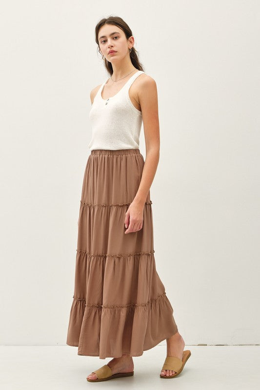 TIERED MAXI SKIRT BROWN