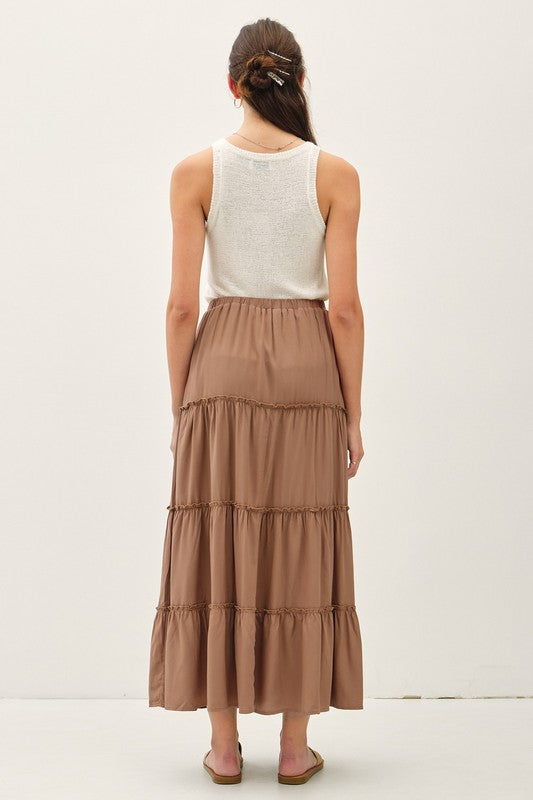 TIERED MAXI SKIRT BROWN