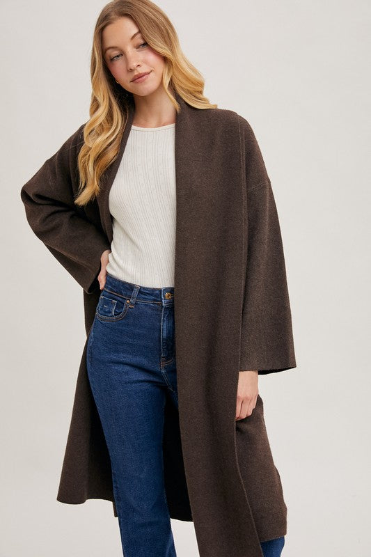 Open Front Long Oversized Knit Cardigan Coat Espresso Brown