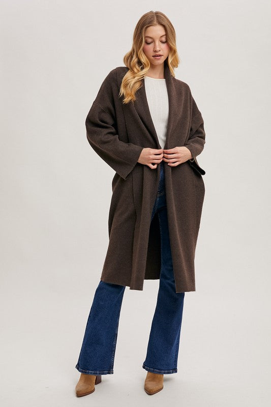 Open Front Long Oversized Knit Cardigan Coat Espresso Brown