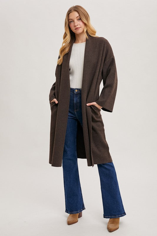 Open Front Long Oversized Knit Cardigan Coat Espresso Brown