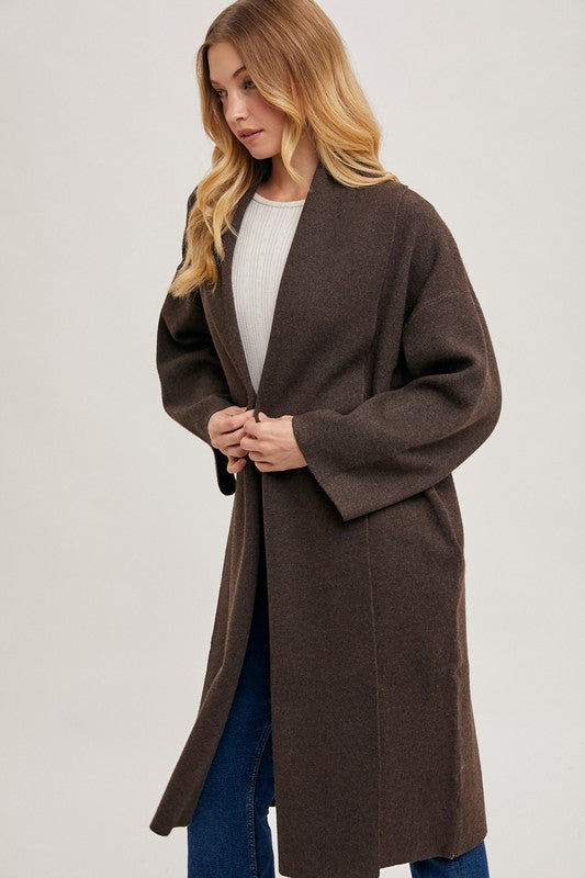 Open Front Long Oversized Knit Cardigan Coat Espresso Brown – Mota