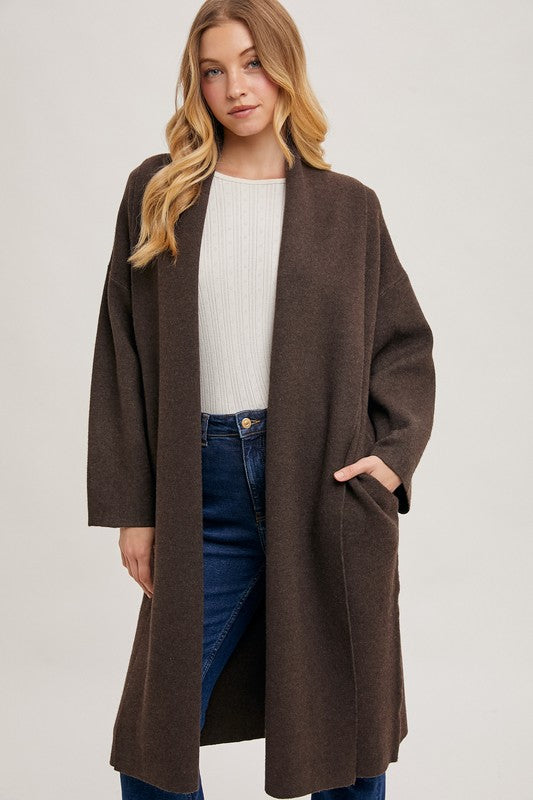 Open Front Long Oversized Knit Cardigan Coat Espresso Brown