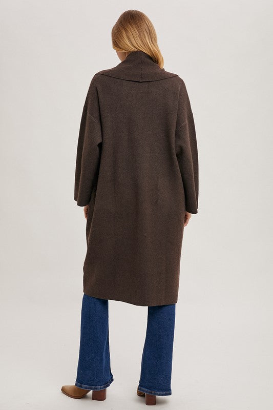 Open Front Long Oversized Knit Cardigan Coat Espresso Brown – Mota