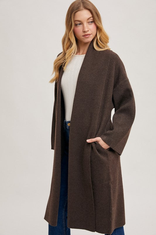 Open Front Long Oversized Knit Cardigan Coat Espresso Brown