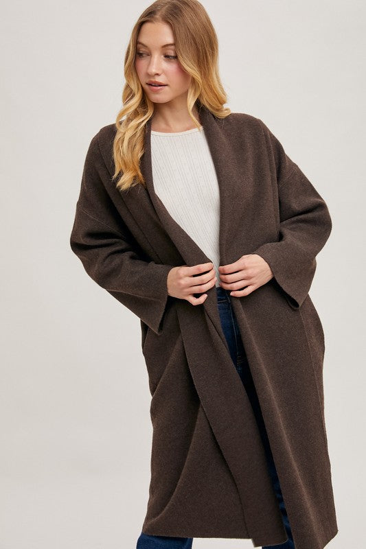 Open Front Long Oversized Knit Cardigan Coat Espresso Brown – Mota