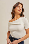 ASYMMETRICAL TWIST NECK RIB TOP WHITE