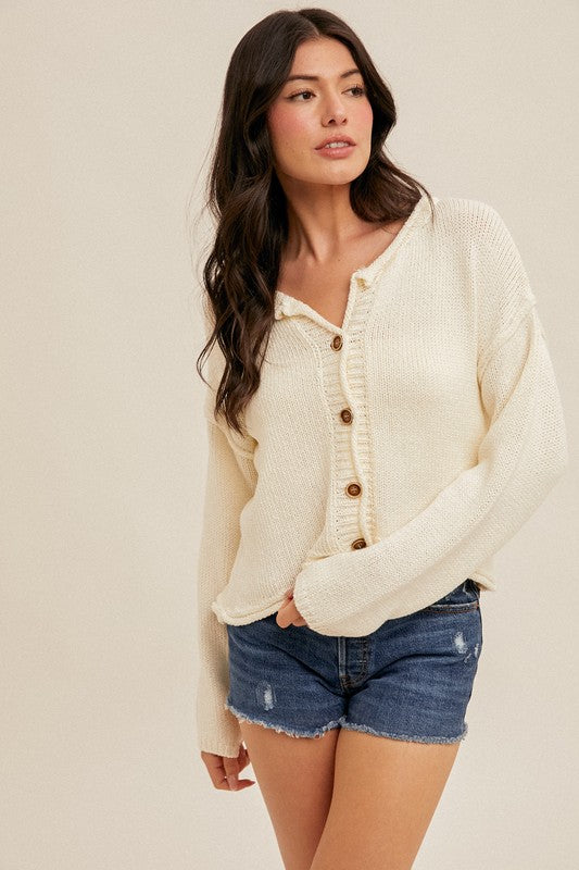 DROP SHOULDER OVERSIZED CROP CARDIGAN WHITE