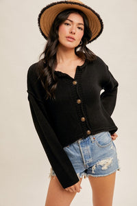 DROP SHOULDER OVERSIZED CROP CARDIGAN