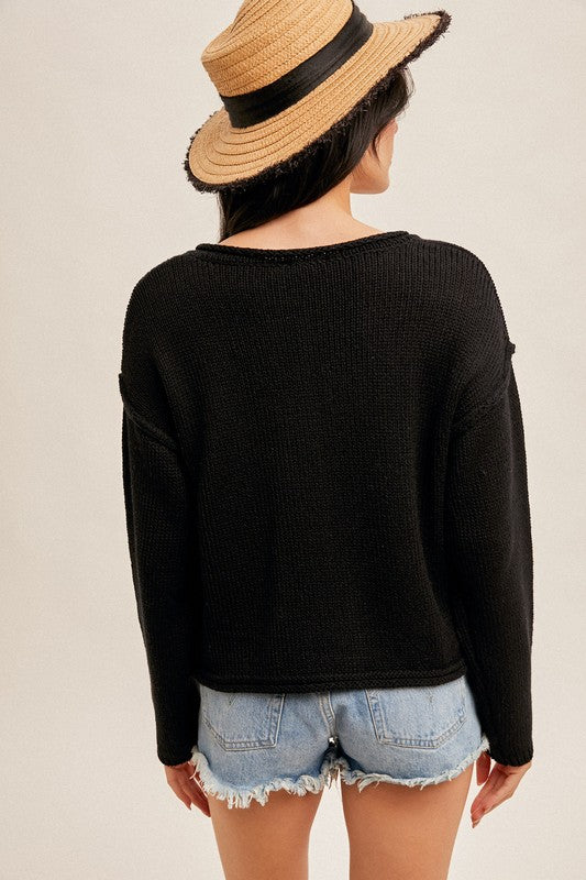 DROP SHOULDER OVERSIZED CROP CARDIGAN