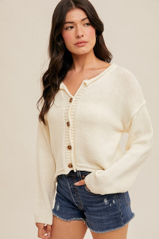 DROP SHOULDER OVERSIZED CROP CARDIGAN WHITE