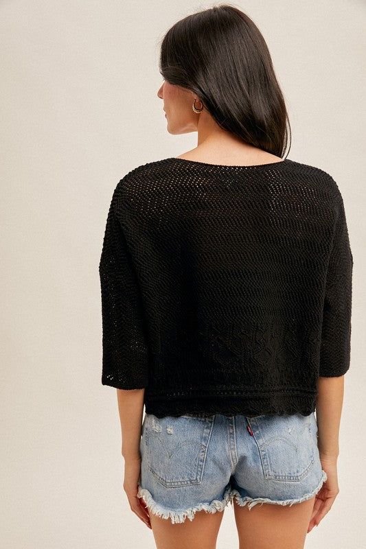 SCALLOP EDGE OPEN CROCHET OVERSIZED CROP TOP