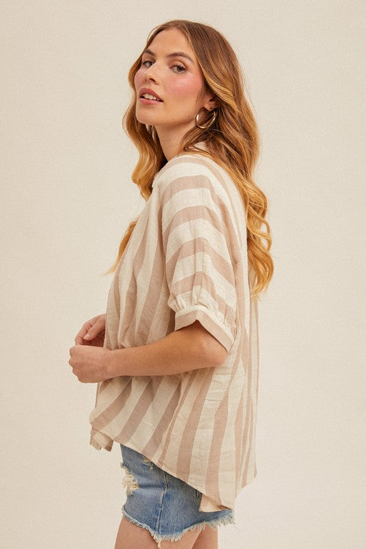 OVERSIZED STRIPE BUTTON DOWN SHIRT