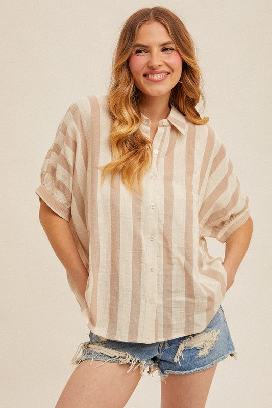 OVERSIZED STRIPE BUTTON DOWN SHIRT