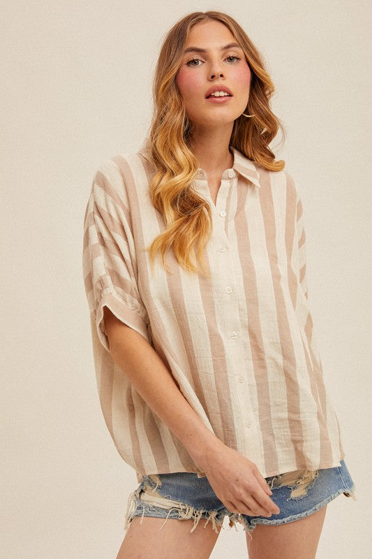 OVERSIZED STRIPE BUTTON DOWN SHIRT