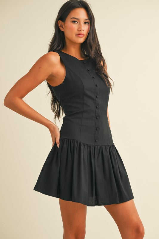 Drop Waist Button Detailed Flared Mini Dress Large Drop Waist Button Detailed Flared Mini Dress Large