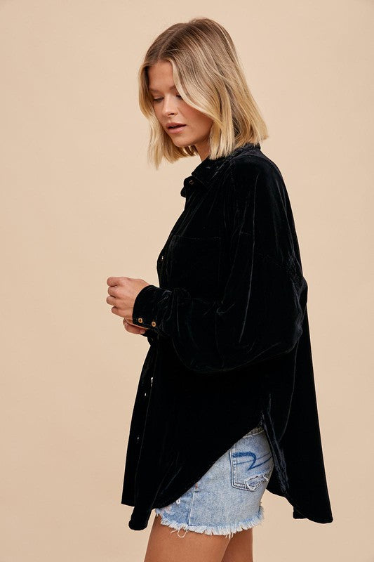 VELVET LONG SLEEVE BUTTON DOWN OVERSIZED JACKET