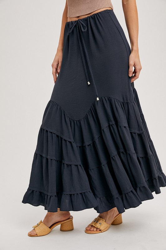 Ruffled Drawstring Wasit Maxi Skirt Charcoal – Mota Boutique