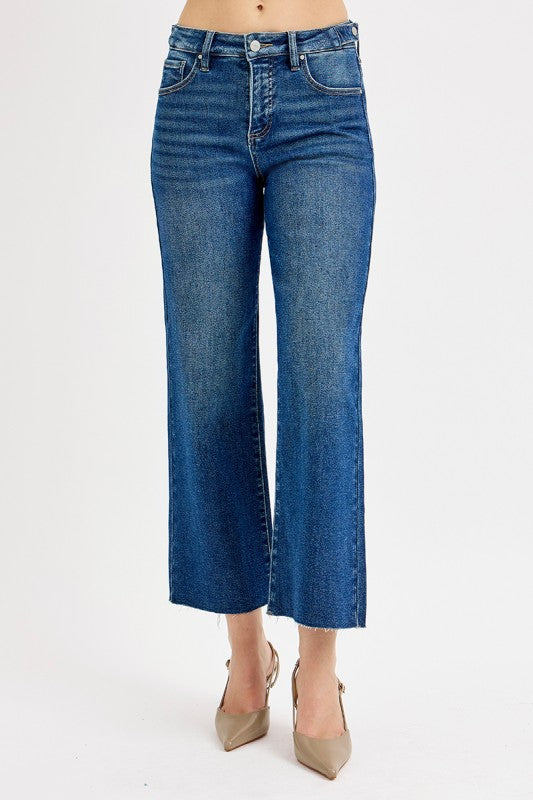 Tummy Control Crop Wide Adjustable Waist Band Risen Jeans