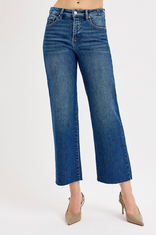 Tummy Control Crop Wide Adjustable Waist Band Risen Jeans