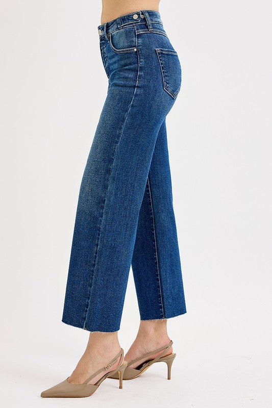 Tummy Control Crop Wide Adjustable Waist Band Risen Jeans