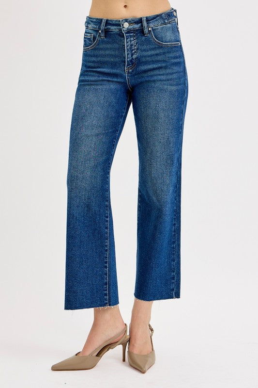 Tummy Control Crop Wide Adjustable Waist Band Risen Jeans