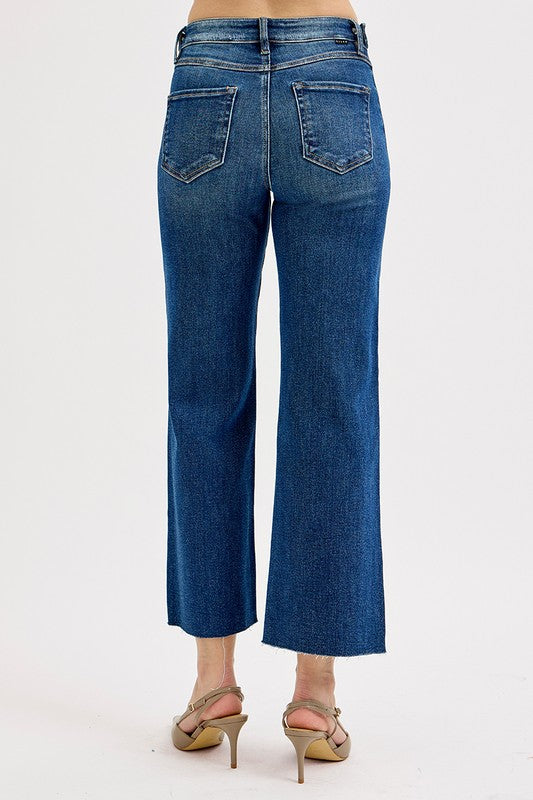 Tummy Control Crop Wide Adjustable Waist Band Risen Jeans