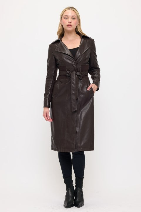 Neo Luxe Vegan Leather Trench Espresso Brown