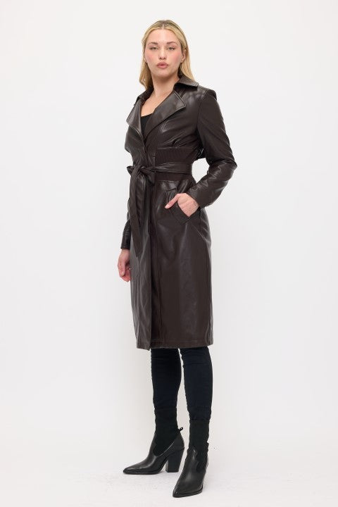 Neo Luxe Vegan Leather Trench Espresso Brown