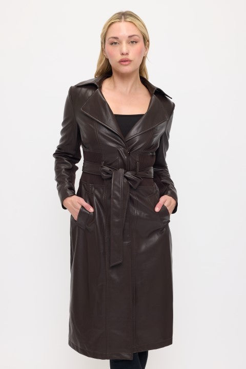 Neo Luxe Vegan Leather Trench Espresso Brown