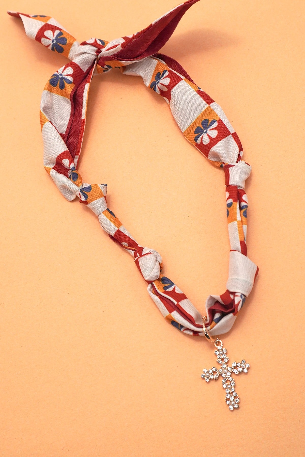 Handcrafted Scarf Interchangeable Cross Charm Necklace