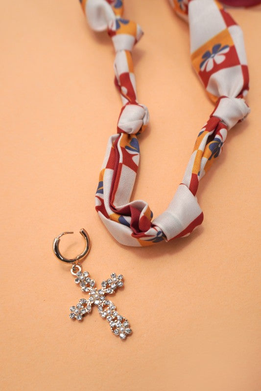 Handcrafted Scarf Interchangeable Cross Charm Necklace