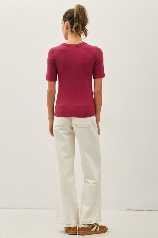 Ultra Soft Basic Short Sleeve Top Burgundy