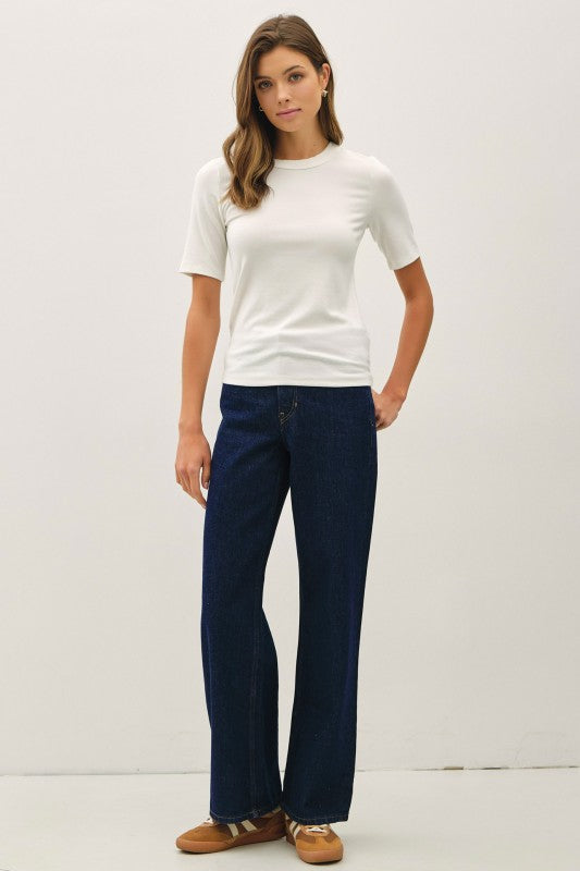 Ultra Soft Basic Short Sleeve Top Black Ivory
