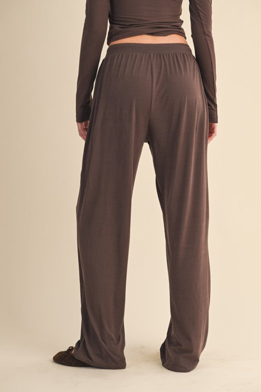 Soft Knit Jersey Wide Leg Pants Espresso Brown