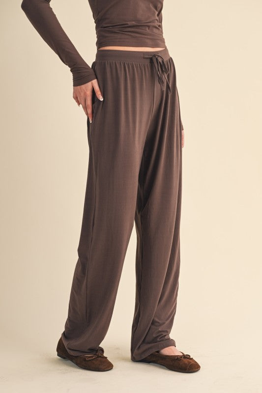 Soft Knit Jersey Wide Leg Pants Espresso Brown