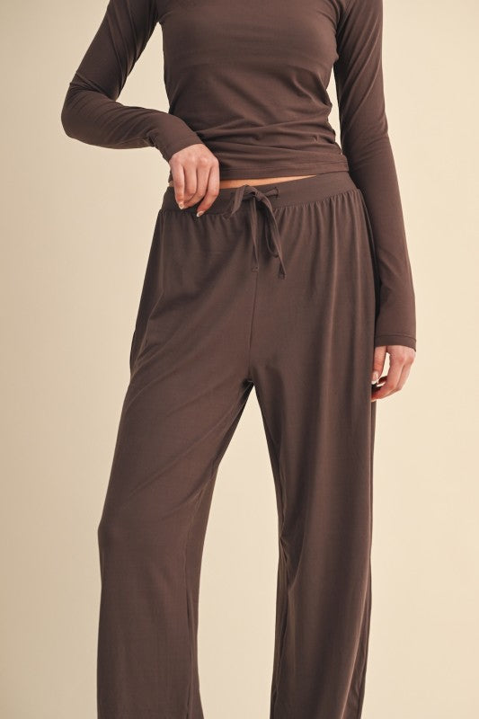 Soft Knit Jersey Wide Leg Pants Espresso Brown
