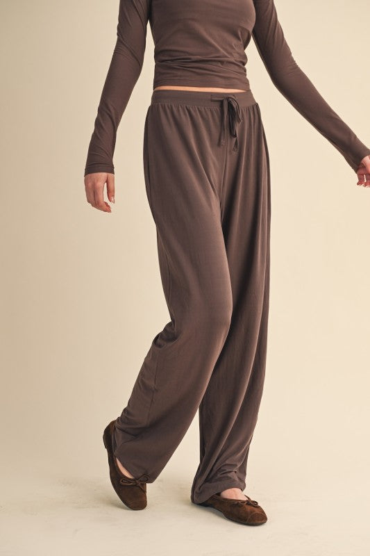 Soft Knit Jersey Wide Leg Pants Espresso Brown