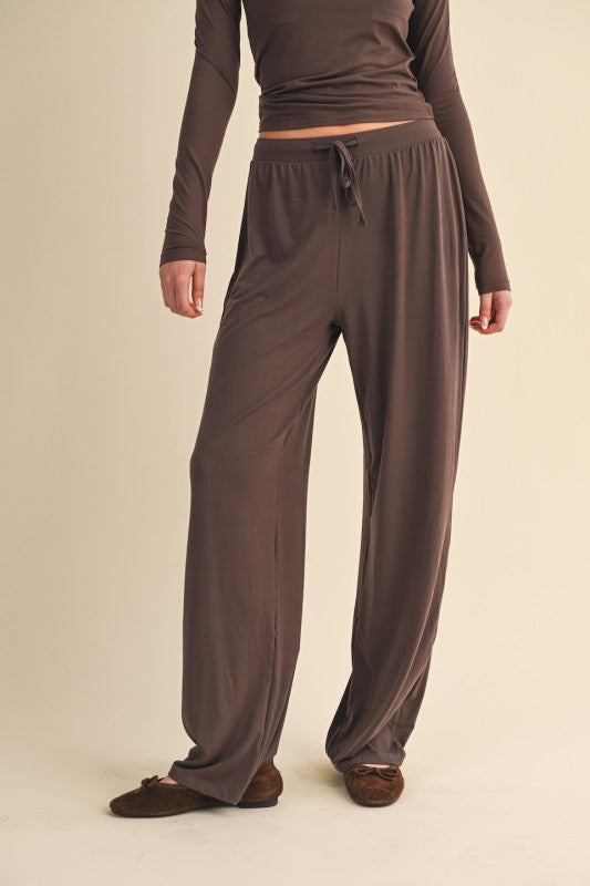 Soft Knit Jersey Wide Leg Pants Espresso Brown
