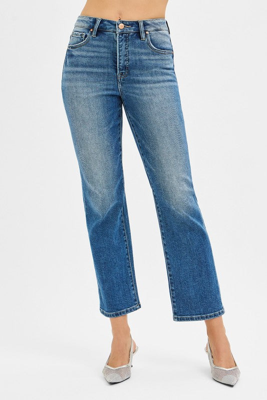 Tummy Control High Rise Crop Risen Straight Jeans