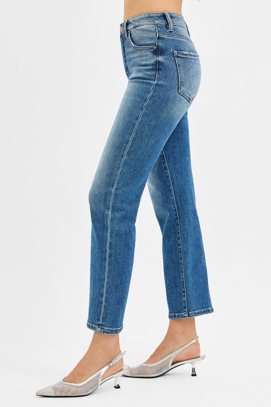 Tummy Control High Rise Crop Risen Straight Jeans