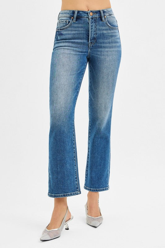 Tummy Control High Rise Crop Risen Straight Jeans