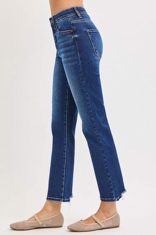 Tummy Control Elastic Band Waist High Rise Straight Leg Jeans 0-3XL