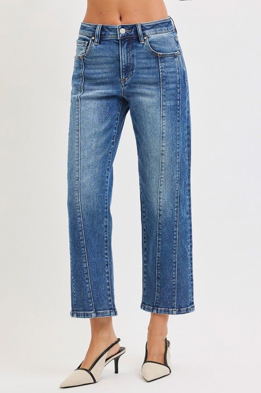 High Rise Front Seam Detail Straight Jeans