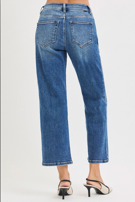High Rise Front Seam Detail Straight Jeans