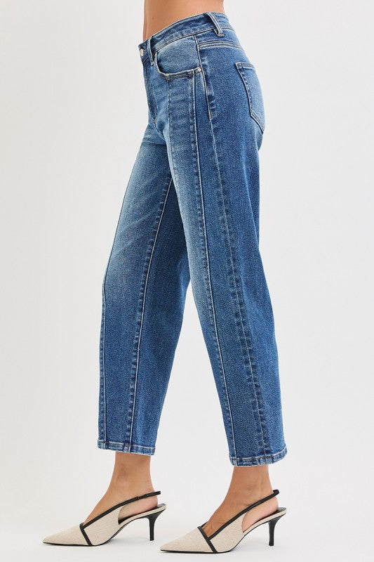 High Rise Front Seam Detail Straight Jeans