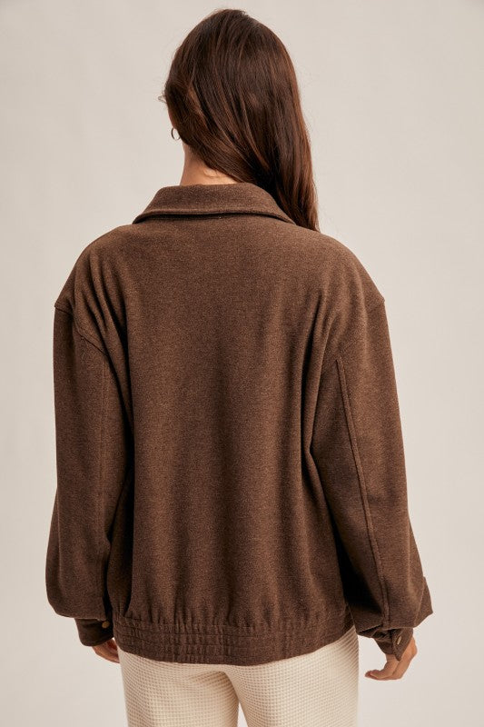 Heavy Weight Brushed Jersey Zip Jacket Brown